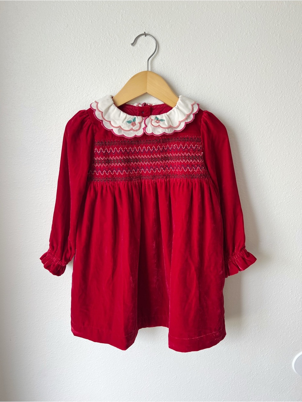 MINI BODEN | Smocked Velour Christmas Dress | 2-3